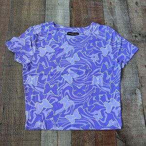 Purple Butterfly Print Womens T-Shirt By Streetwear Society L Size Spandex